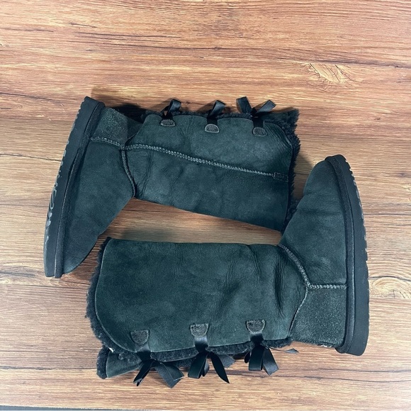 UGG Bailey Bow Tall Black Suede Winter Boots Shoes Women’s Size 8 - Picture 2 of 10